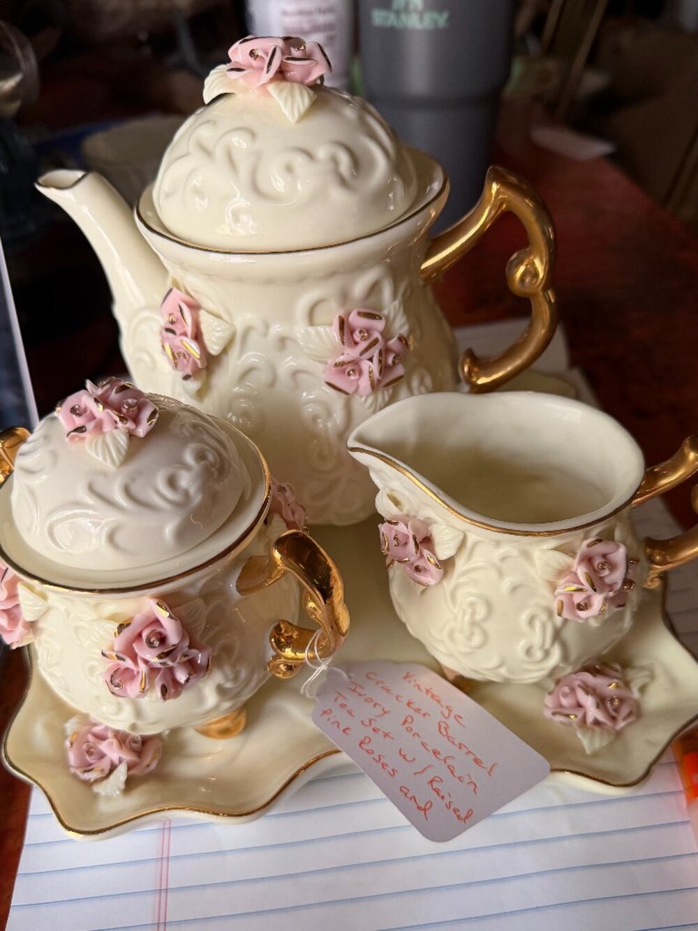 Vintage Cracker Barrel Ivory Porcelain Victorian Tea Set